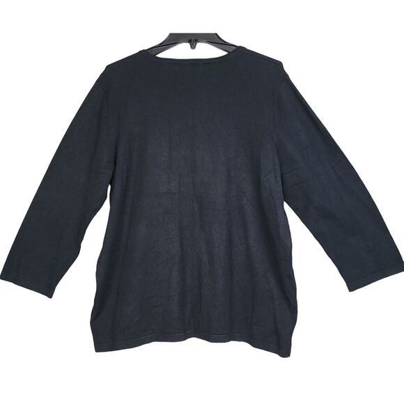 Alfred Dunner Sweater Floral‎ Embroidered Women 1X Square Neck Long Sleeve Black - Picture 2 of 9